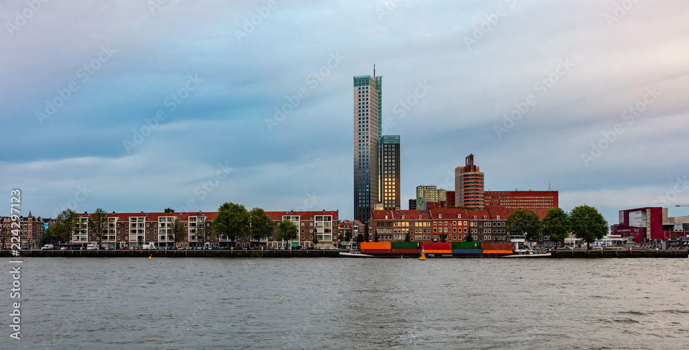 Rotterdam, Netherlands skyline river port in the afternoon