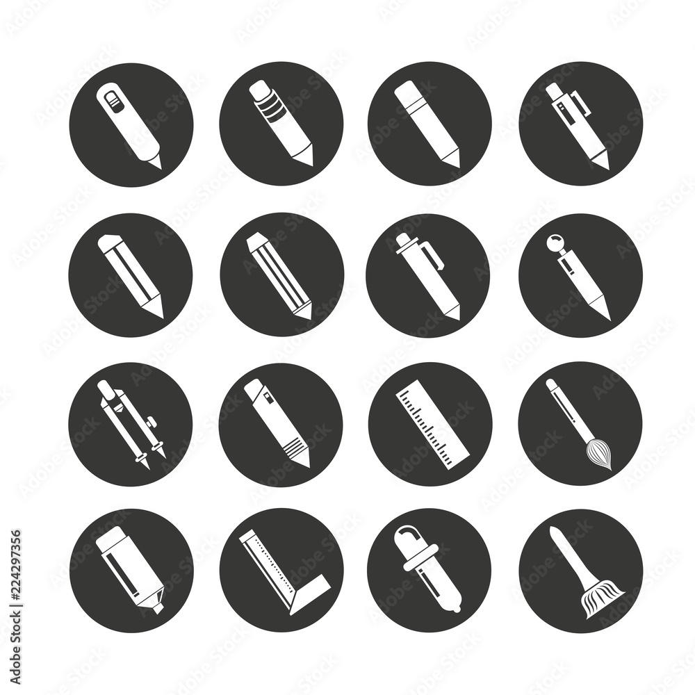pen and writing tool icon set in circle button pen and writing tool icon set in circle button