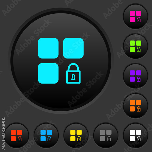 Lock component dark push buttons with color icons