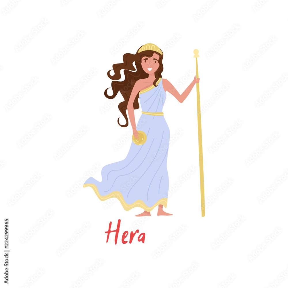 Hera Olympian Greek Goddes, ancient Greece myths cartoon character vector  Illustration on a white background Stock Vector | Adobe Stock