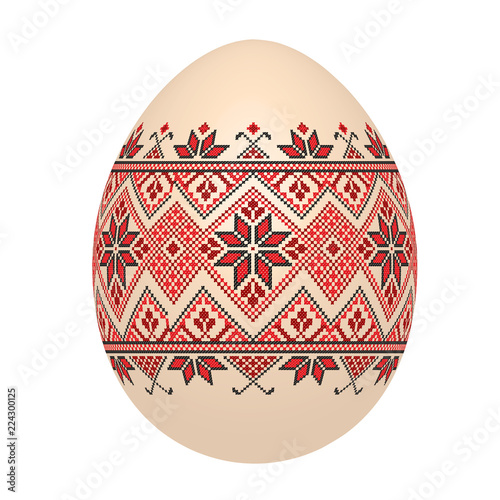 the easter egg with ukrainian cross-stitch ethnic pattern. pysanka ornament. isolated vector.