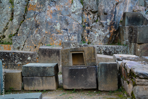 details of stone masonry at Ollantaytambo archaeological site, Cuzco, Peru photo