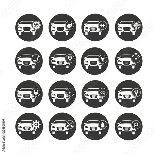car and auto service icon set in circle button
