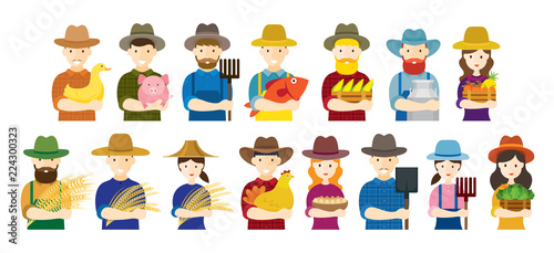 Farmer, Gardener, Characters Hold Agriculture Product Set