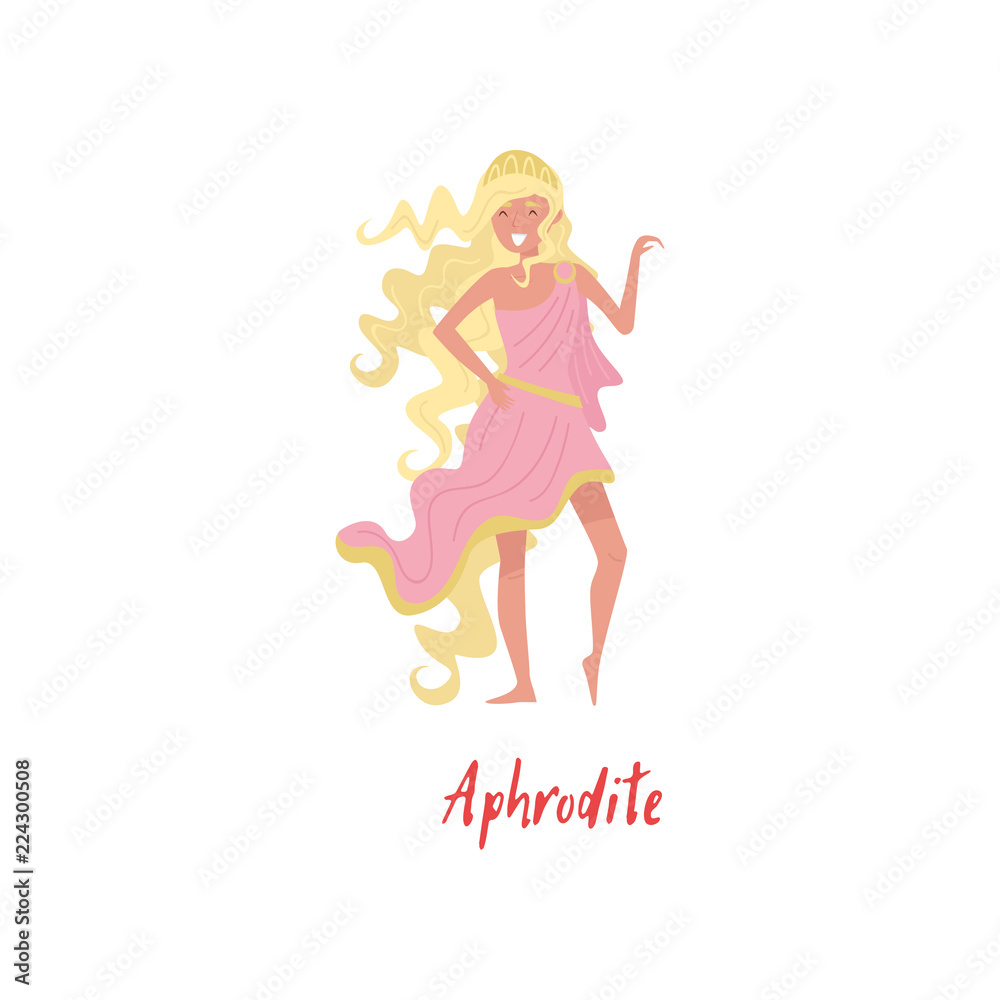 Aphrodite Olympian Greek Goddes, ancient Greece myths cartoon character  vector Illustration on a white background Stock Vector | Adobe Stock