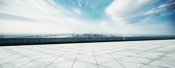 empty floor with modern cityscape in new york
