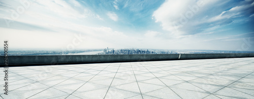 empty floor with modern cityscape in new york
