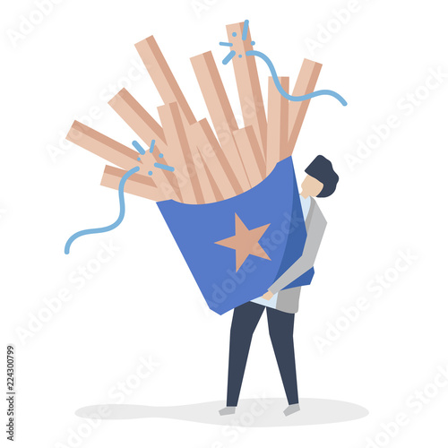Man holding a fries isolated on background
