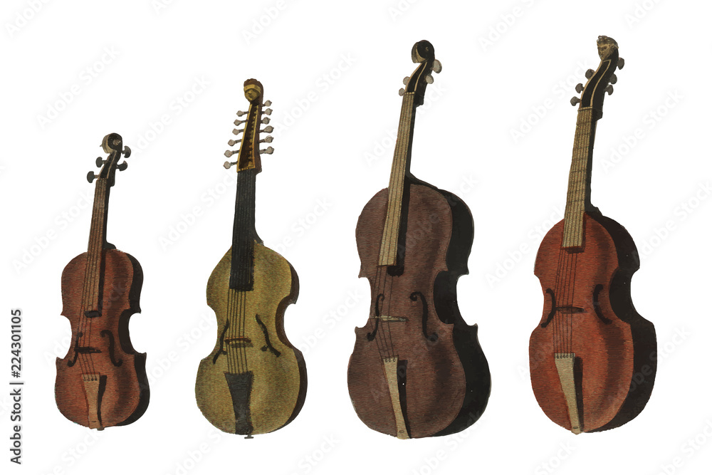 A collection of antique violin, viola, cello and more from Encyclopedia Londinensis; or Universal Dictionary of Arts, Sciences and Literature (1810). Digitally enhanced by rawpixel. Stock Vector | Adobe
