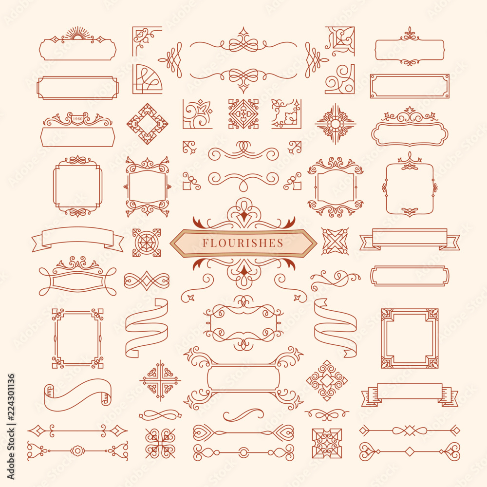 Collection of vintage ornament frame illustration