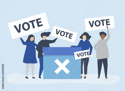Character illustration of people with vote icons
