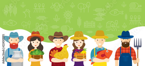 Farmers Characters with Icons Background