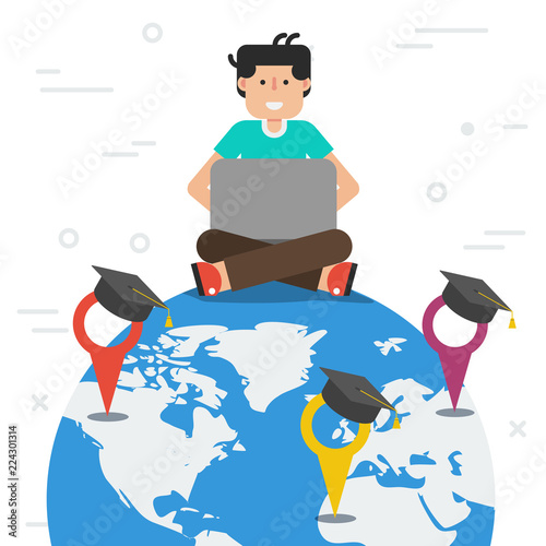 Workdwide education - globe and styding man photo