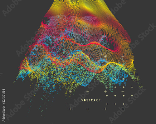 Wave background. Abstract vector illustration. 3d technology style. Network design with particle.