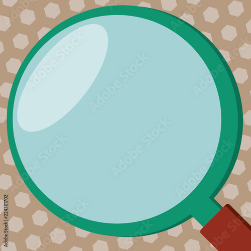 Flat design Vector Illustration Empty esp template copy text for Ad, promotion, poster, flyer, web banner, article. Close Up Shot of Magnifying Glass with Light Reflection Magnifier Tool