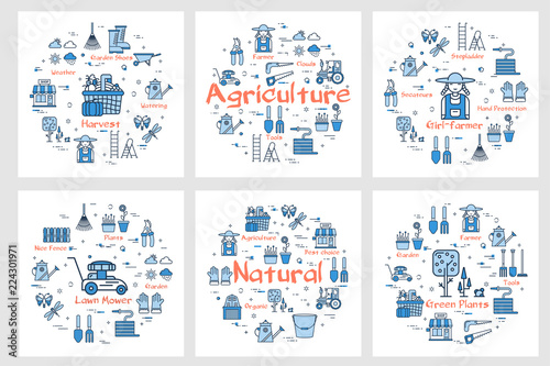 Six banners of farming and agriculture concept