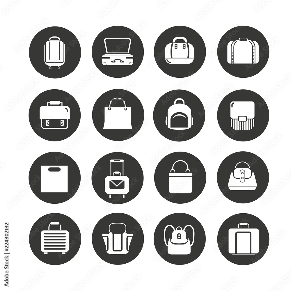 fashion bag icon set in circle button fashion bag icon set in circle button