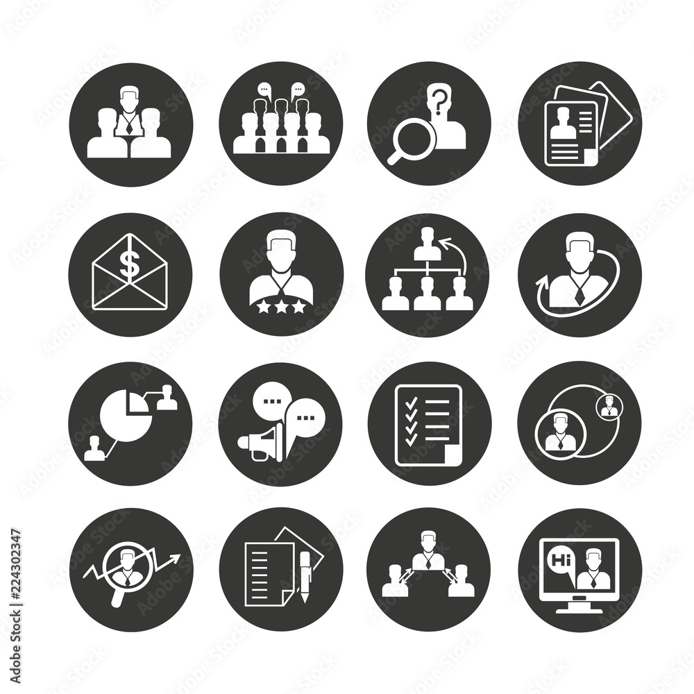 business management icon set in circle button business management icon set in circle button