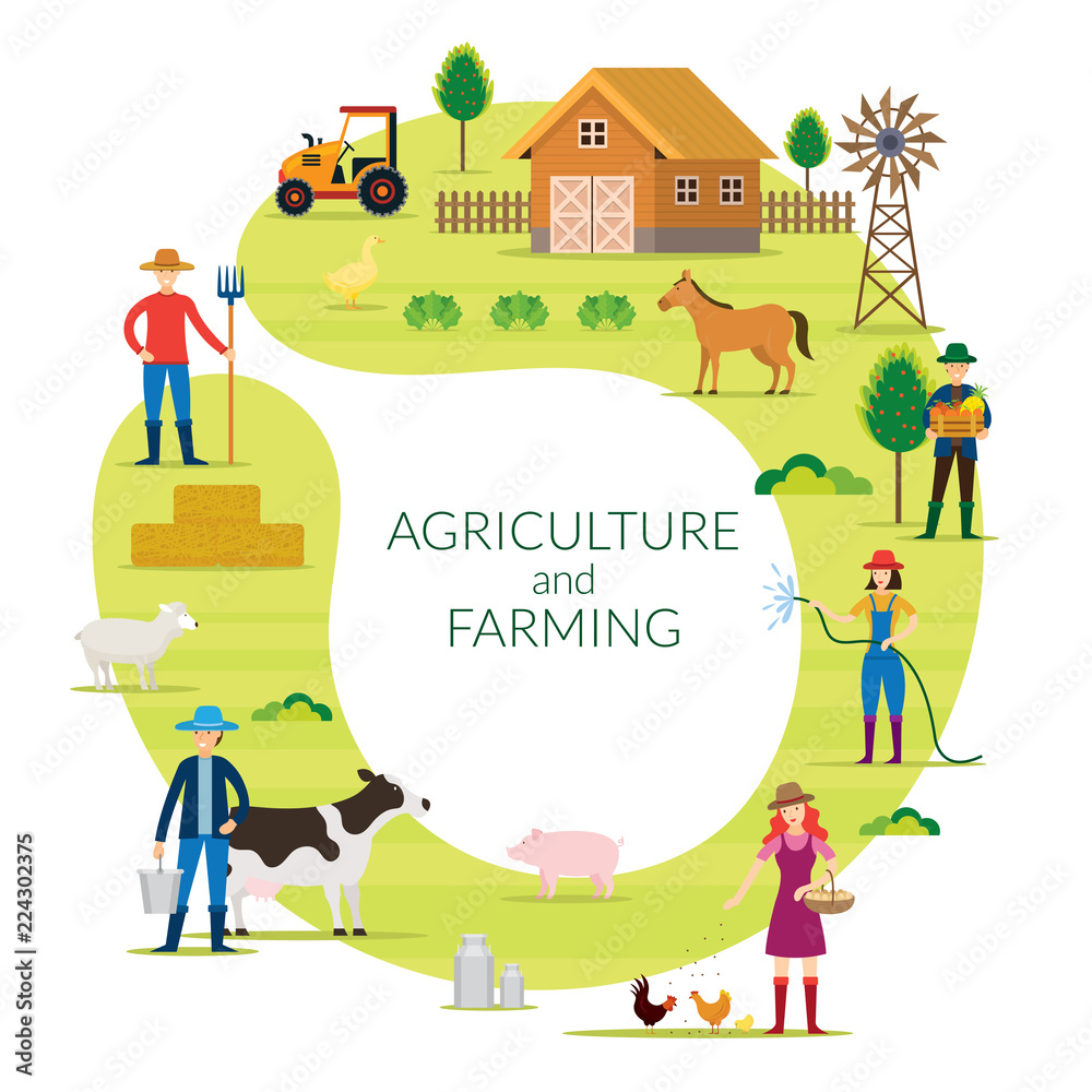 Farmer, Agriculture and Farming Concept Round Frame