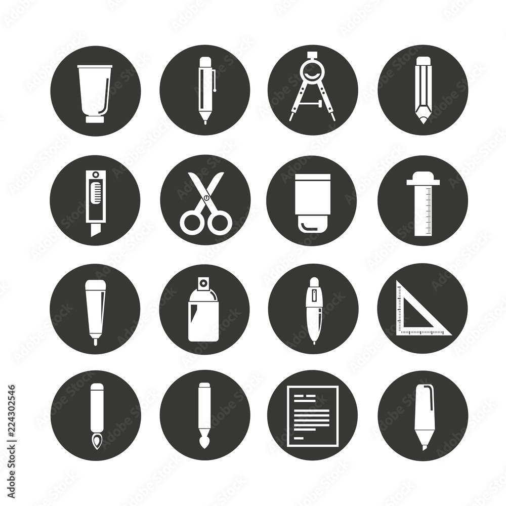 stationery icon set in circle button