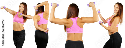 Collage of different fitness exercises isolated on a white background © fotofabrika
