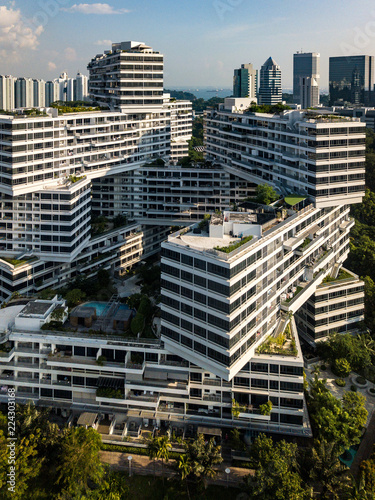 The Interlace Stacked living in Singapore city drone aerial view 