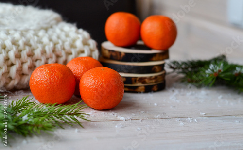 christmas composition with tangerines photo