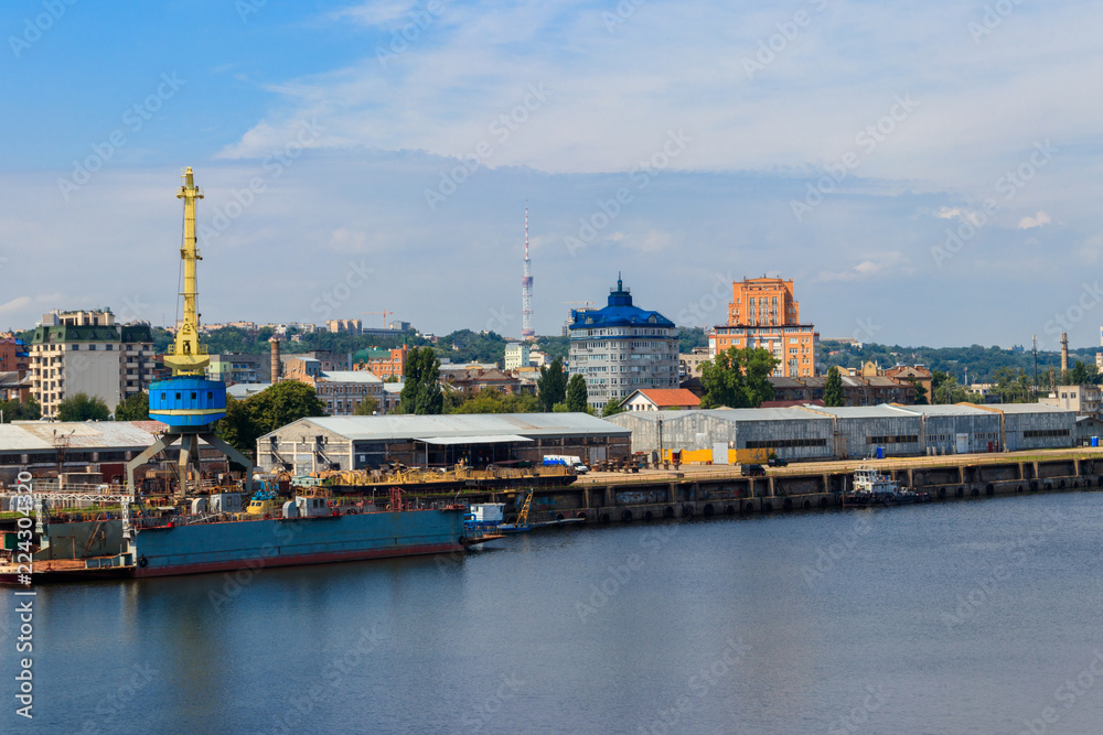 Fototapeta premium River cargo port in Kiev, Ukraine