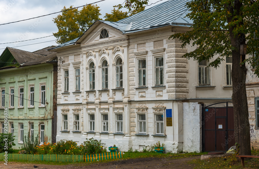 Kalyazin, Tver region, Russia, September 20, 2018:  city comprehensive school, a cultural heritage object of the 19th century
