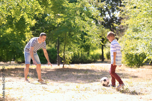 Little boy with his dad pla...