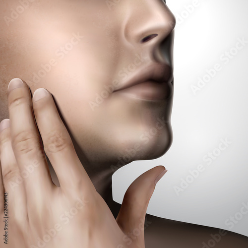 Handsome man caresses his own face