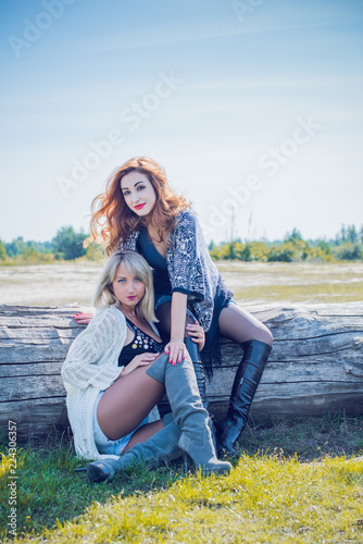 Autumn nature and people concept - Young beautiful women have a rest in autumn time. Pretty nice girls travel is relax. Enjoying at day, concept casual fashion stylish vacations outdoor  © T.Den_Team