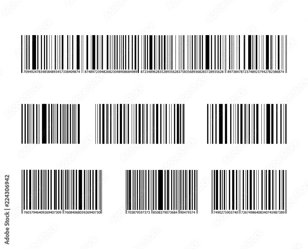 Vector Barcode Collection, Black Lines and Numbers, Marks Set. Vector Barcode Collection, Black Lines and Numbers, Marks Set.