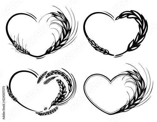 Rye, barley, malt and wheat heart frame. Love organic, cereals