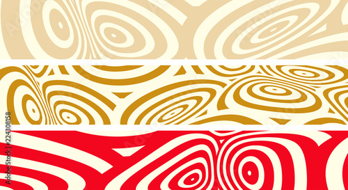 banners strips with fluid graphic patterns in ivory and red