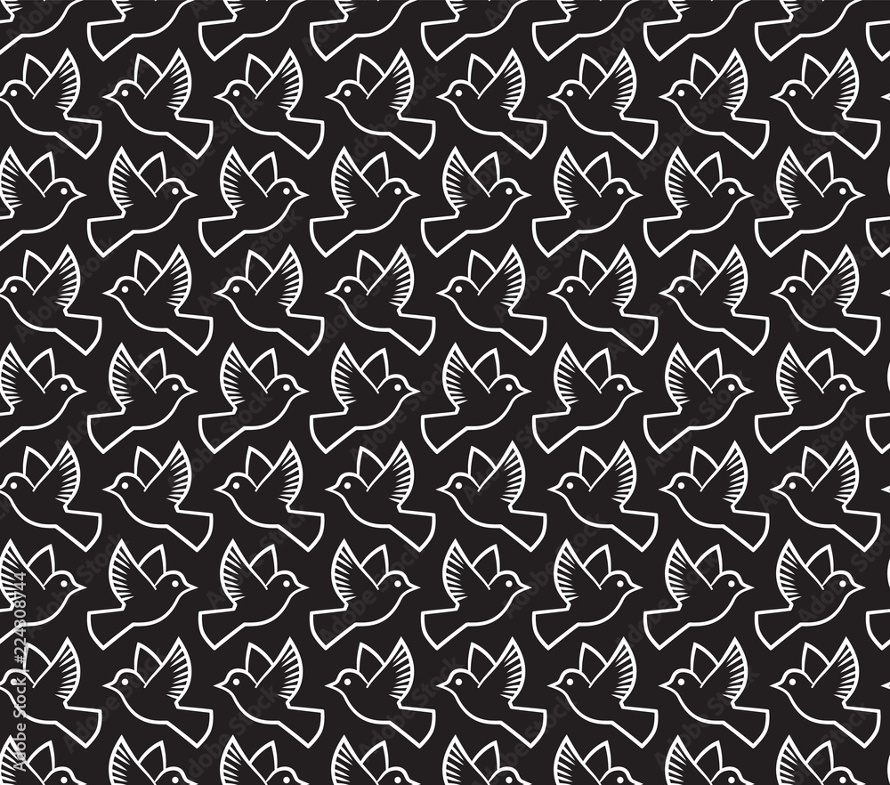 Doves seamless pattern. Birds vector background texture