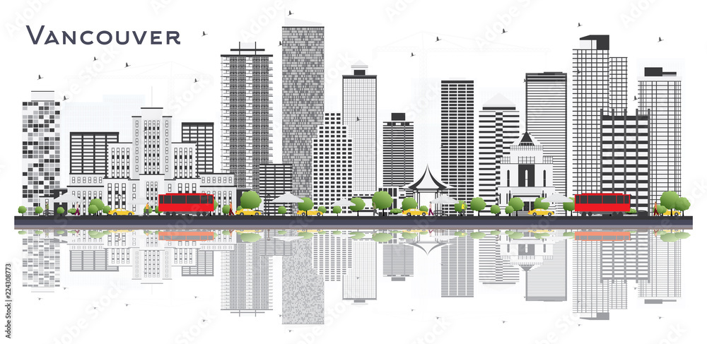 Naklejka premium Vancouver Canada City Skyline with Gray Buildings Isolated on White Background.