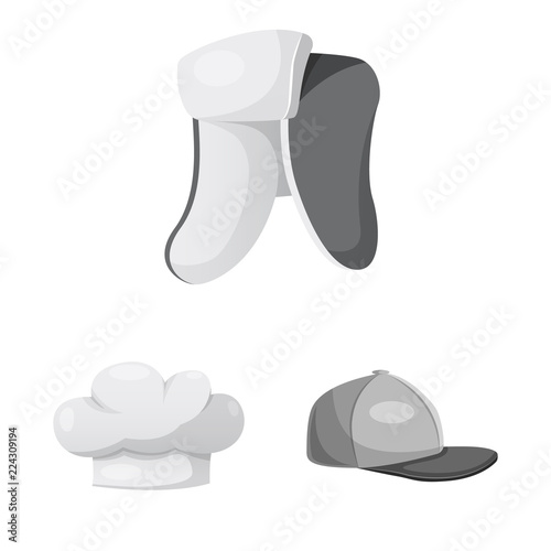 Vector design of headgear and cap logo. Set of headgear and accessory stock vector illustration.