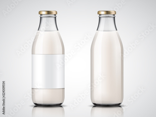 Glassware milk bottles with blank labels