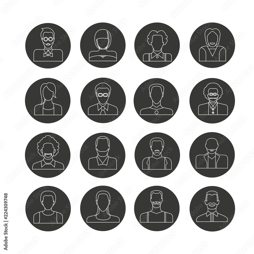 people icon set in circle button