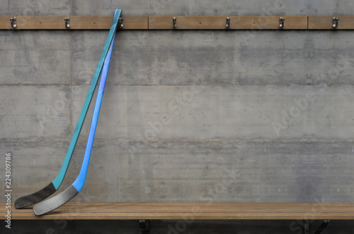 Canvas Print Ice Hockey Sticks In Change Room