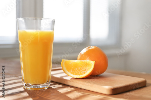 orange juice and orange on the table