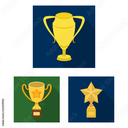 Awards and trophies flat icons in set collection for design.Reward and achievement vector symbol stock web illustration.