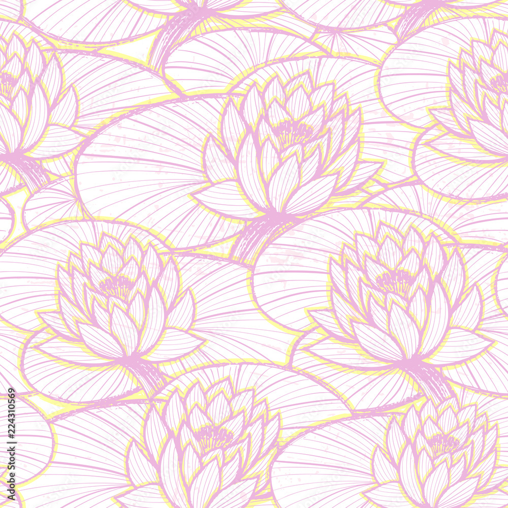 Ink hand drawn lotus seamless pattern pink