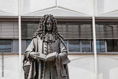 Monument to Gottfried Wilhelm Leibniz, a German scientist and philosopher. Education in Leipzig concept photo