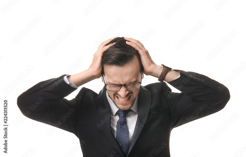 Handsome stressed businessman on white background Handsome stressed businessman on white background