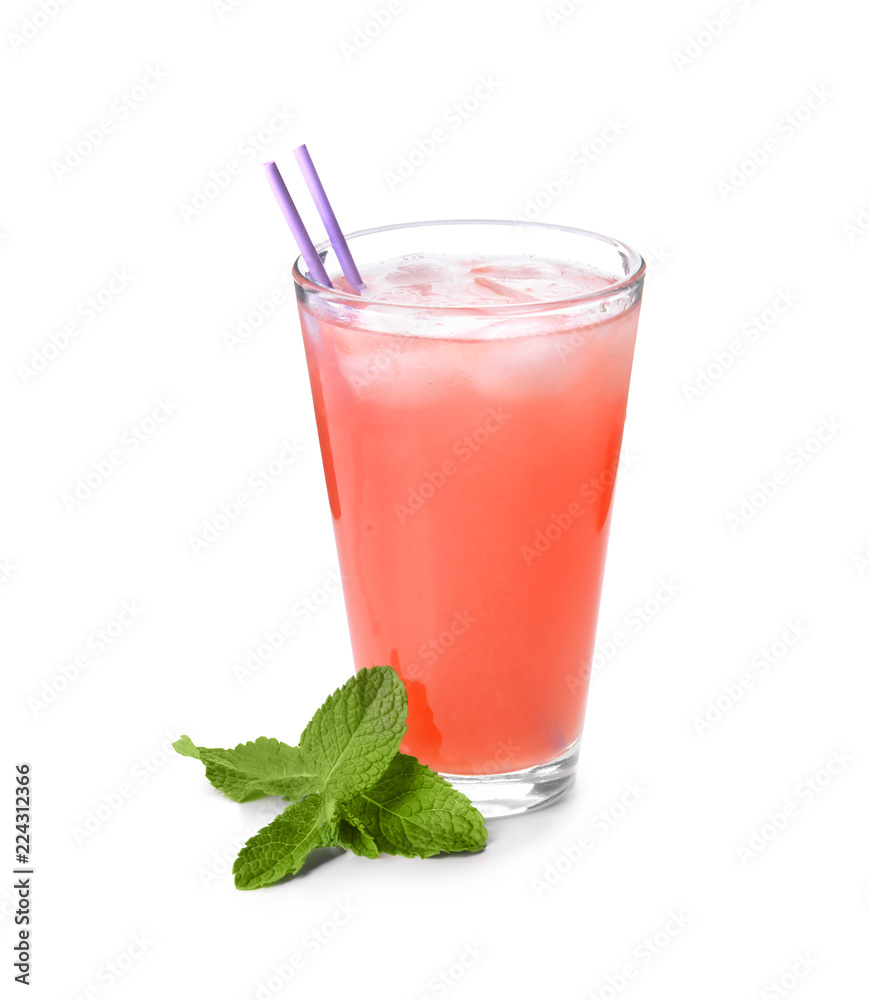 Glass of fresh watermelon lemonade on white background Glass of fresh watermelon lemonade on white background