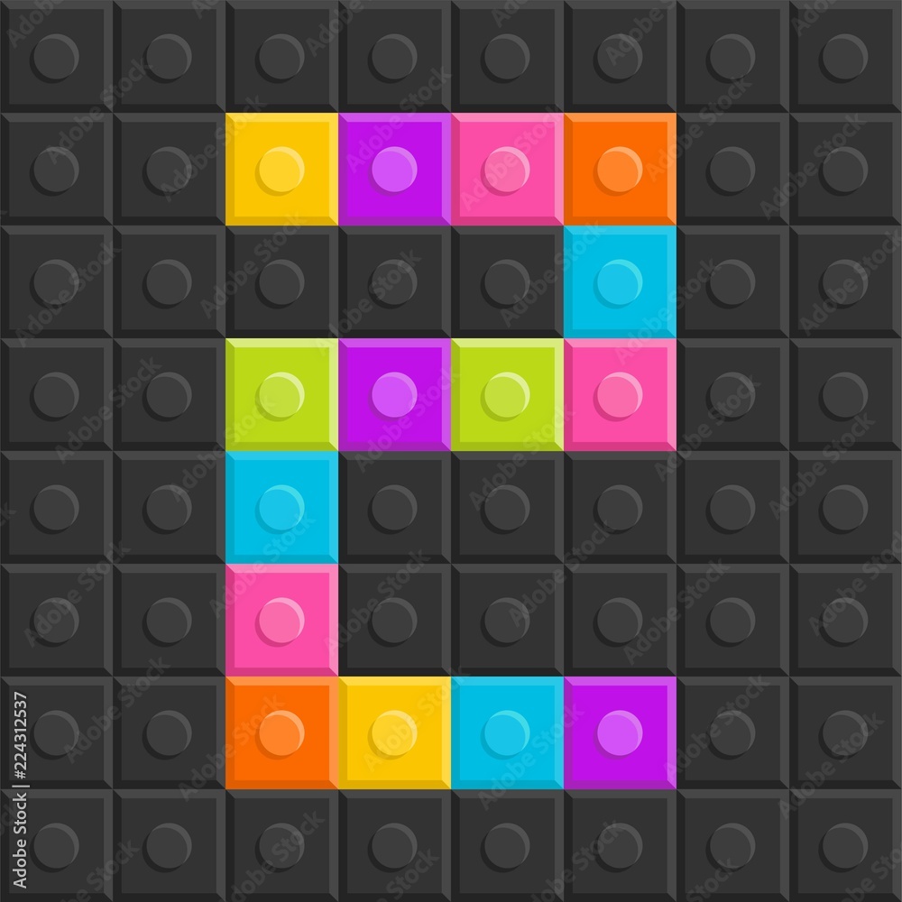 colorful bricj block number two, flat design colorful bricj block number two, flat design