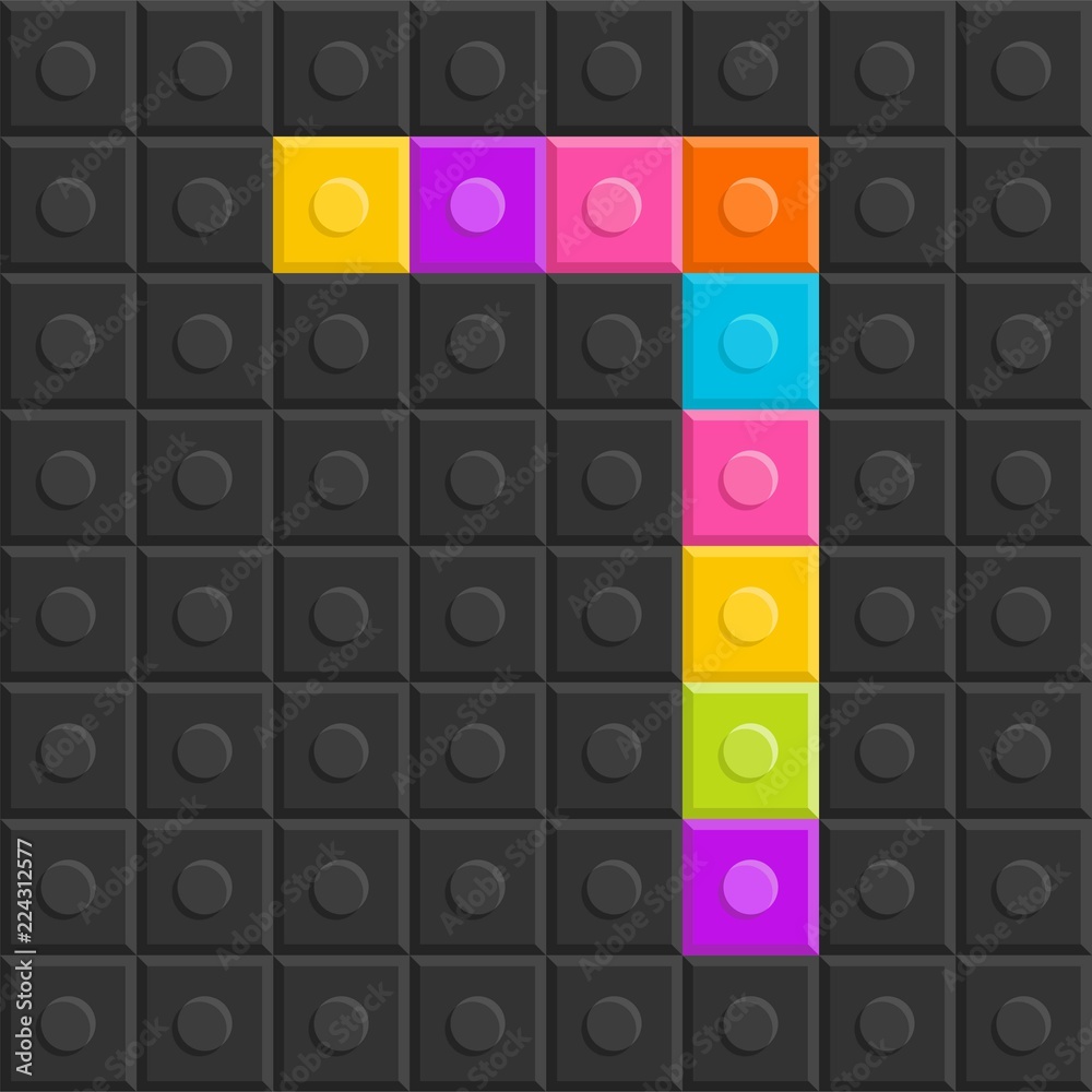 colorful brick block number seven, flat design colorful brick block number seven, flat design