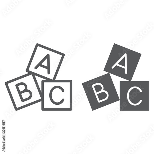 Alphabet cubes line and glyph icon, abc and toy, block sign, vector graphics, a linear pattern on a white background.